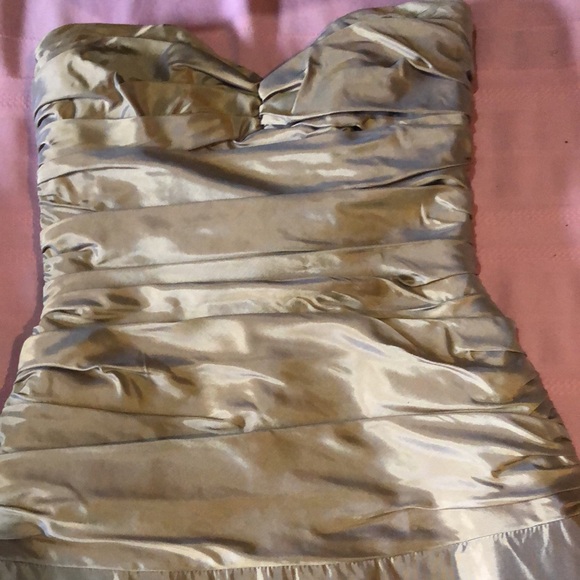 Jim Hjelm Occassions Gold satin 100% acetate Vintage USA/sz 4/ruched short train - Picture 3 of 15